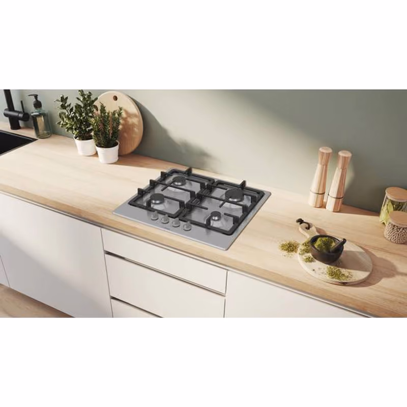 Series 4, Built-In Gas Hob 60cm, Full Safety, One Hand Auto Ignition, Semi cast Iron, Stainless Steel, Made in Spain