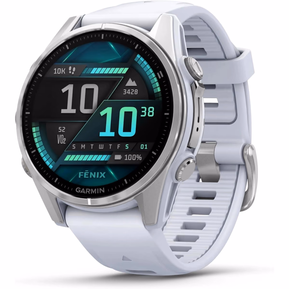 GARMIN FENIX 8 43MM AMOLED SILVER W WHITESTONE SILICONE BAND 1