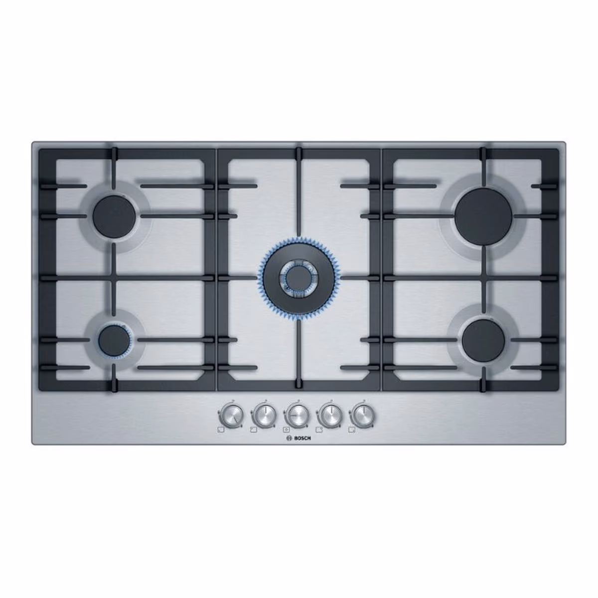 Series 6, Built-In Gas Hob 90cm, Cast Iron Pan Support, Full Safety, One Hand Auto Ignition, Cylindrical Knobs, 4KW Centre WOK Burner, Stainless Steel, Made in Spain - Series 6, Built-In Gas Hob 90cm, Cast Iron Pan Support, Full Safety, One Hand Auto Ignition, Cylindrical Knobs, 4KW Centre WOK Burner, Stainless Steel, Made in Spain