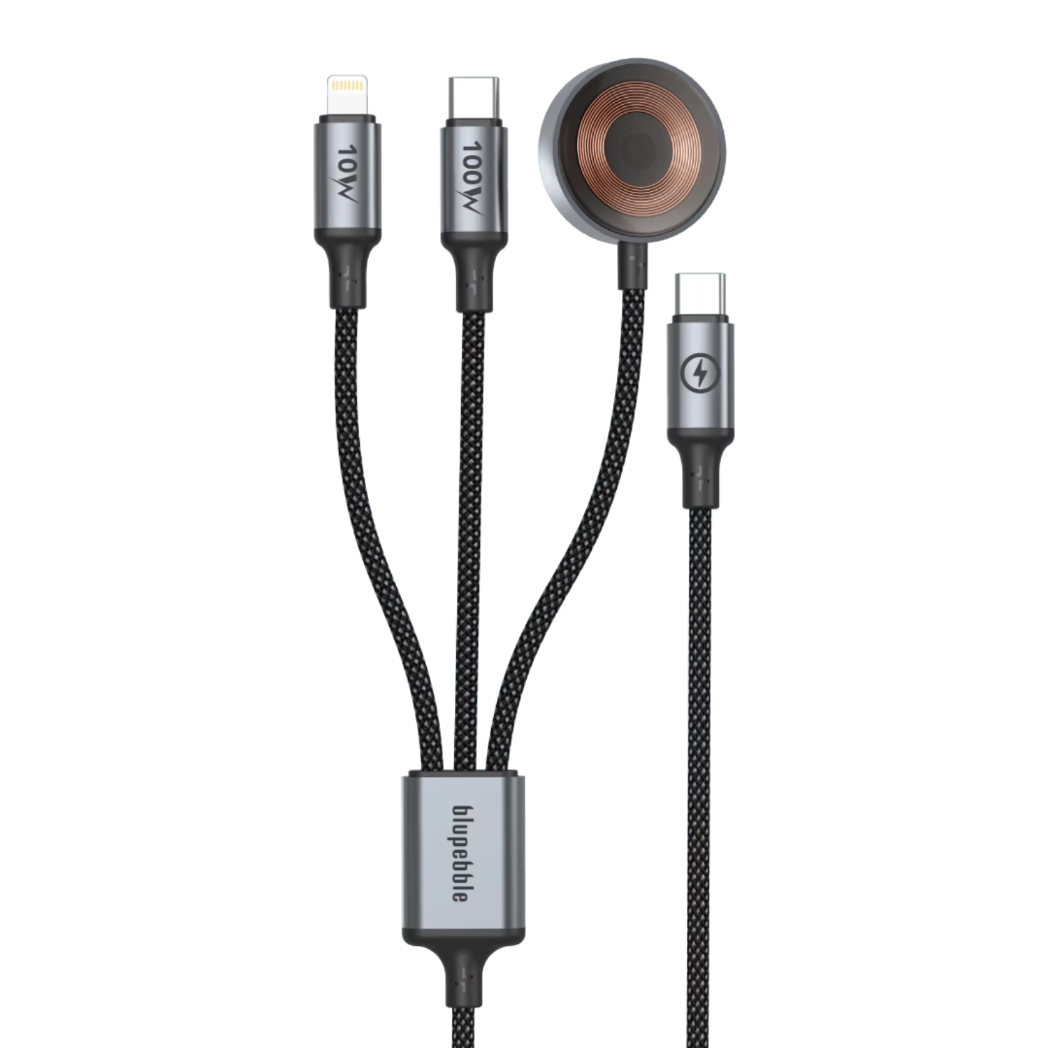 Blupebble PowerFlow USB-C To USB-C+Lightning+Watch Charger 100W PD Cable 1.2M Black BP-PF3IN1-BK