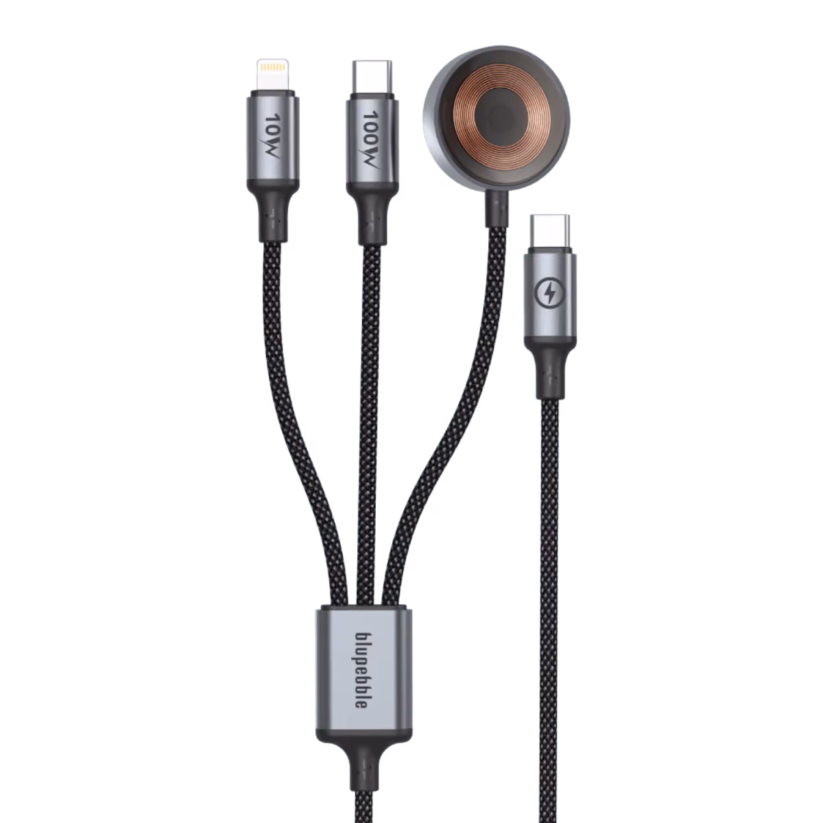 Blupebble PowerFlow USB C To USB C+Lightning+Watch Charger 100W PD Cable 1.2M Black BP PF3IN1 BK 1