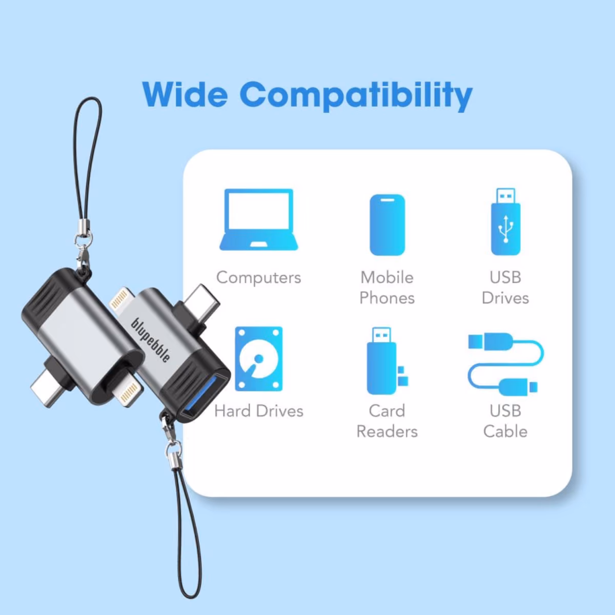 Blupebble 2 IN 1 USB A To USB C & Lightning Adapter Gray BP OTGA2CNL GY 4