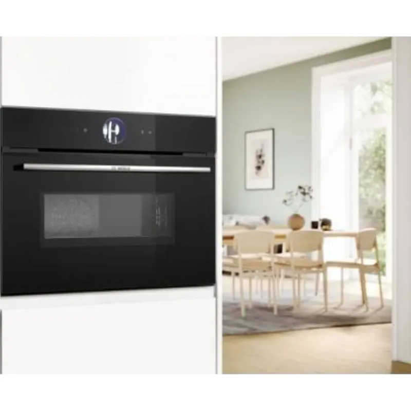 Series 8, Built-In Compact Oven with Microwave 60cm, EcoClean Direct+Hydrolytic, 5 Power Levels, 20 Cooking Modes, Home Connect, Black Color, Made in Germany