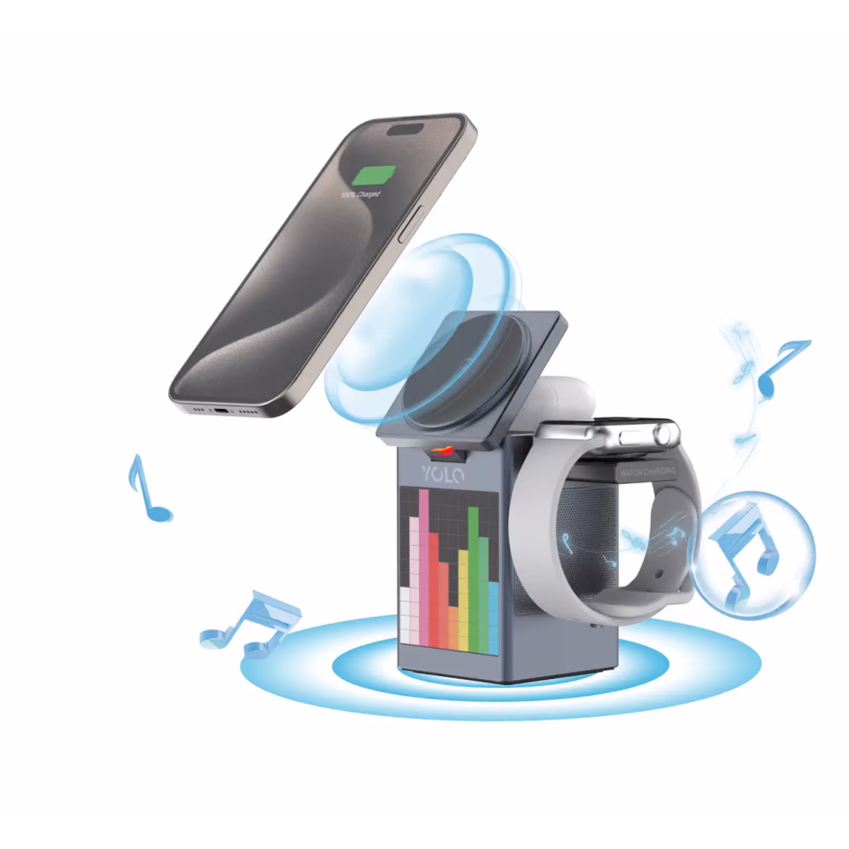 Yolo S5 6 in 1 Pixel Speaker Wireless Charger Black - Yolo S5 6 in 1 Pixel Speaker Wireless Charger Black