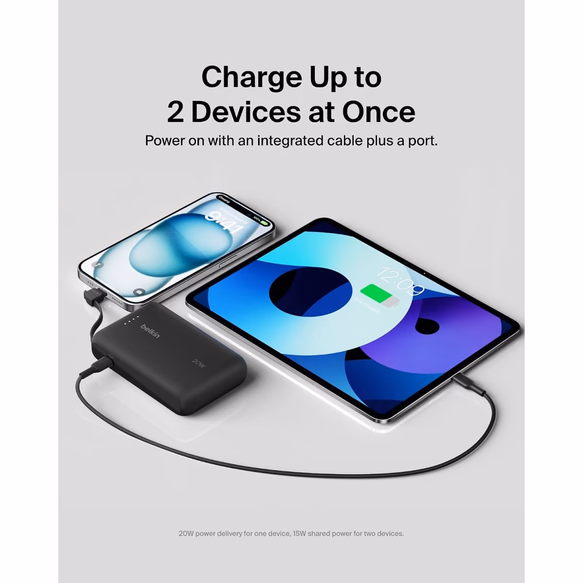 Belkin BoostCharge Power Bank 10K, PD 20W With USB C Integrated Cab Black 3