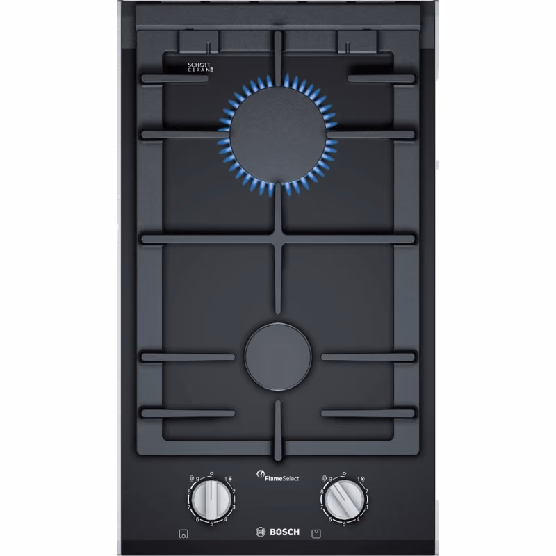 Series 8, Built-In Gas Hob 30cm, Full Safety, One Hand Auto Iginition, Cast Iron Pan Support, Full Metal Sword Knobs, Flame Select 9 Steps, Black Tempered Glass, Made in Spain