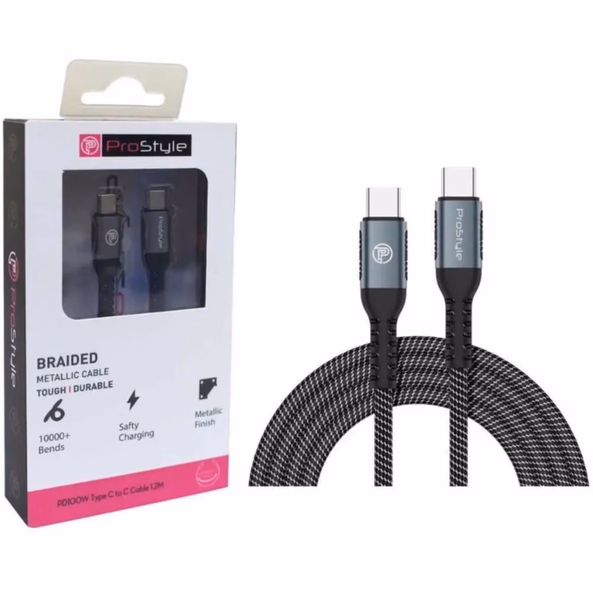Pro Style PSCB1 USB-C To USB-C Cable 1.2m Black - Pro Style PSCB1 USB-C To USB-C Cable 1.2m Black