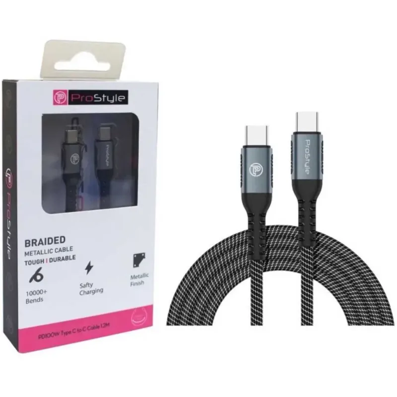 Pro Style PSCB1 USB-C To USB-C Cable 1.2m Black