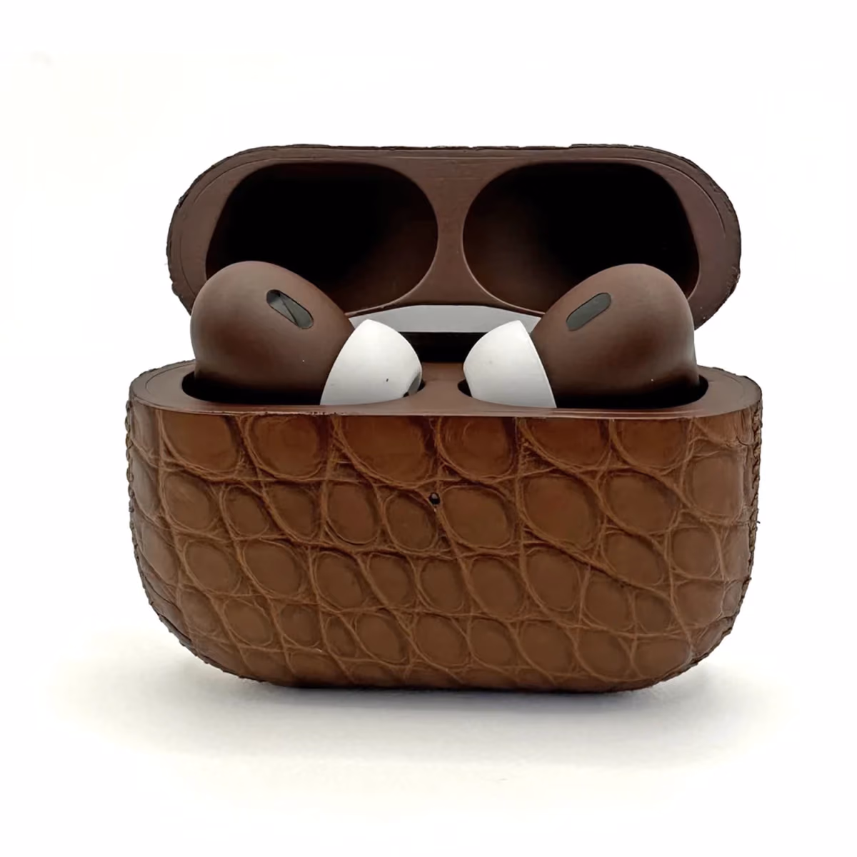 Merlin Craft Customized Apple AirPods Pro 3 Leather Alligator Brown - Merlin Craft Customized Apple AirPods Pro 3 Leather Alligator Brown