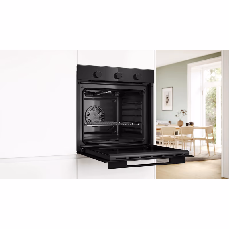 Series 4, Built-In Gas Oven 60cm, Hot Air Safety Fan, With Convection Fan, Black Color, Made in Italy