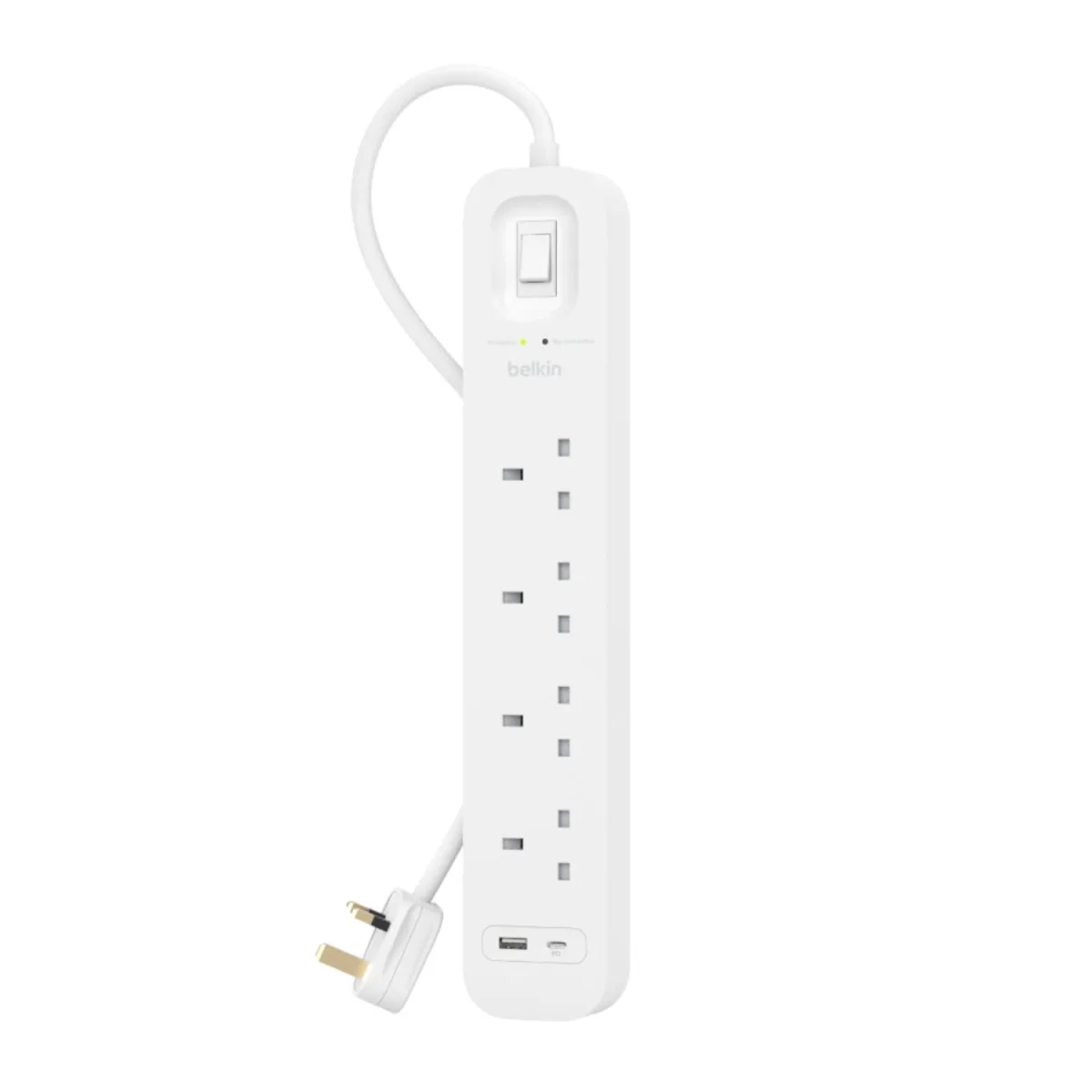 Belkin 4 Outlet Surge Protector 18W, USB A & USB C Ports, 2M Cord 2