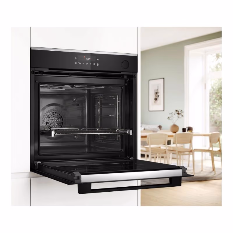Series 4, Built-In Electric Oven 60cm with added Steam, 8 Cooking Function, Air Fry, 15 Auto Programmes, Pyrolytic+Hydrolytic, Black Color, Made in Spain