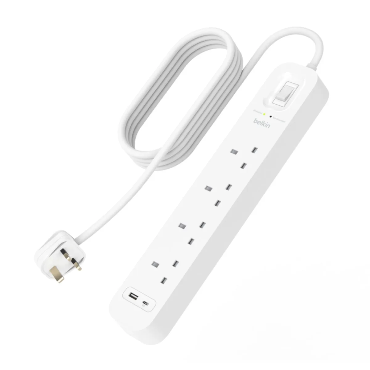 Belkin 4 Outlet Surge Protector 18W, USB A & USB C Ports, 2M Cord 1