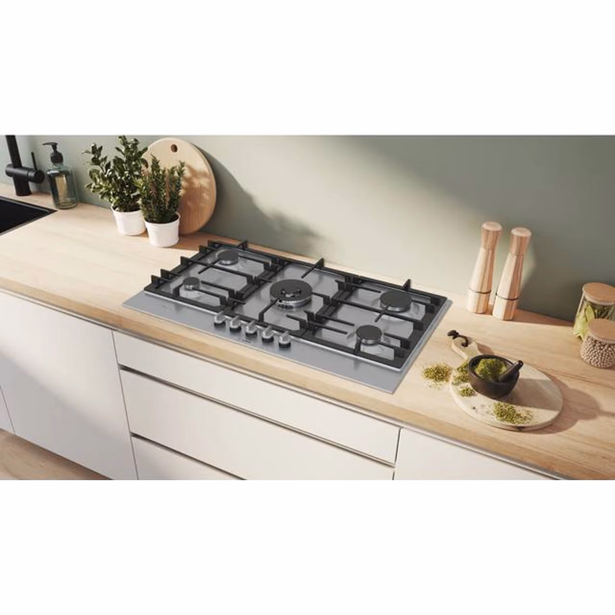 Series 6, Built-In Gas Hob 90cm, Cast Iron Pan Support, Full Safety, One Hand Auto Ignition, Detachable Full Metal Sword Knobs, 4KW Centre WOK Burner, Stainless Steel, Made in Spain - Series 6, Built-In Gas Hob 90cm, Cast Iron Pan Support, Full Safety, One Hand Auto Ignition, Detachable Full Metal Sword Knobs, 4KW Centre WOK Burner, Stainless Steel, Made in Spain