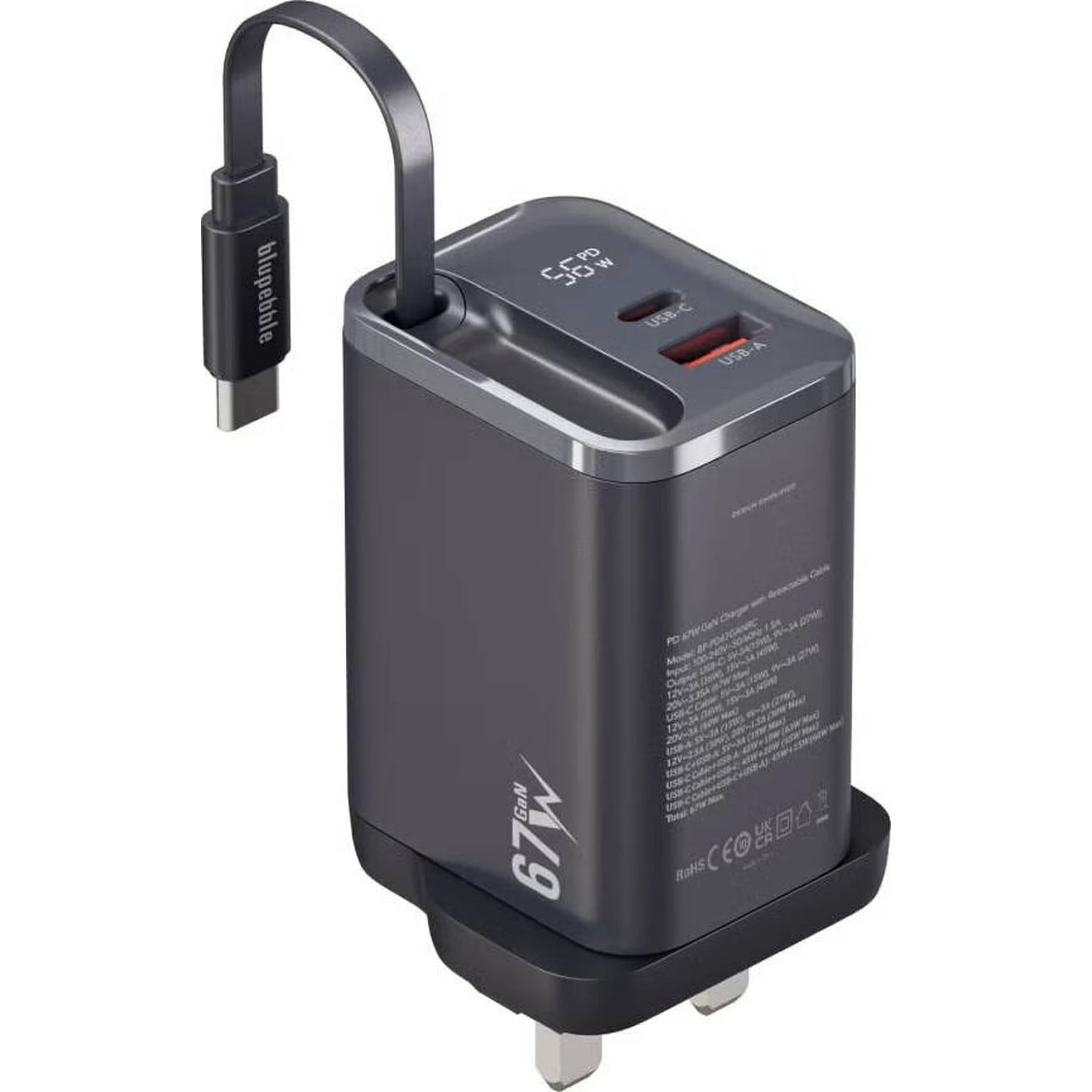 Blupebble PowerCore 67 2 Ports PD GaN Fast Charger PD67W With LED Indicator