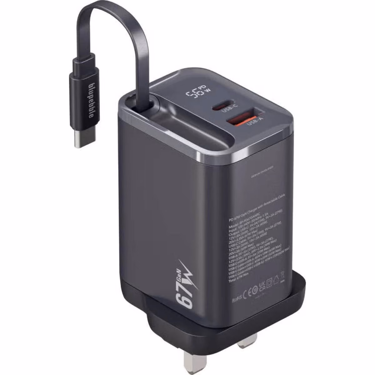Blupebble PowerCore 67 2 Ports PD GaN Fast Charger PD67W With LED Indicator 1