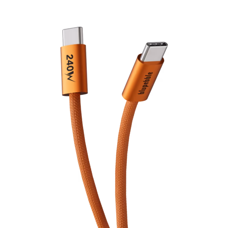 Blupebble PowerFlow PD 240W USB C To USB C Braided Cable 1.2M Orange BP PF2USBC1.2BR240W OR 1