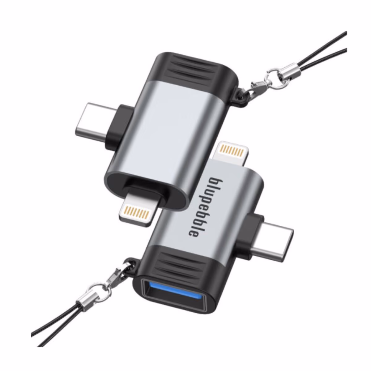 Blupebble 2 IN 1 USB A To USB C & Lightning Adapter Gray BP OTGA2CNL GY 1