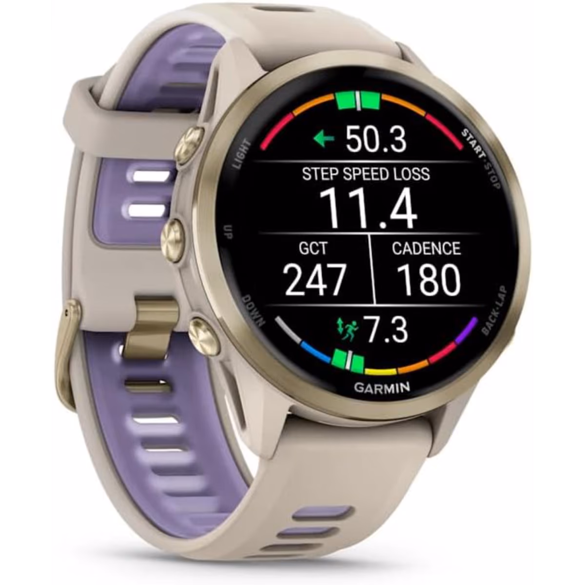 GARMIN FORERUNNER 970 SOFT GOLD TITANIUM W FRENCH GRAY CASE & FRENCH GRAY TRANSLUCENT INDIGO BAND 3