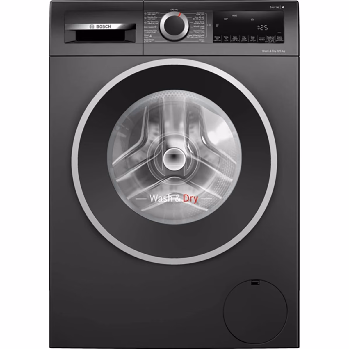 Series 4, Front Load Washer Dryer, 9 5KG, 1400RPM, Brushed Black Steel, 49DB, Made in China - Series 4, Front Load Washer Dryer, 9 5KG, 1400RPM, Brushed Black Steel, 49DB, Made in China