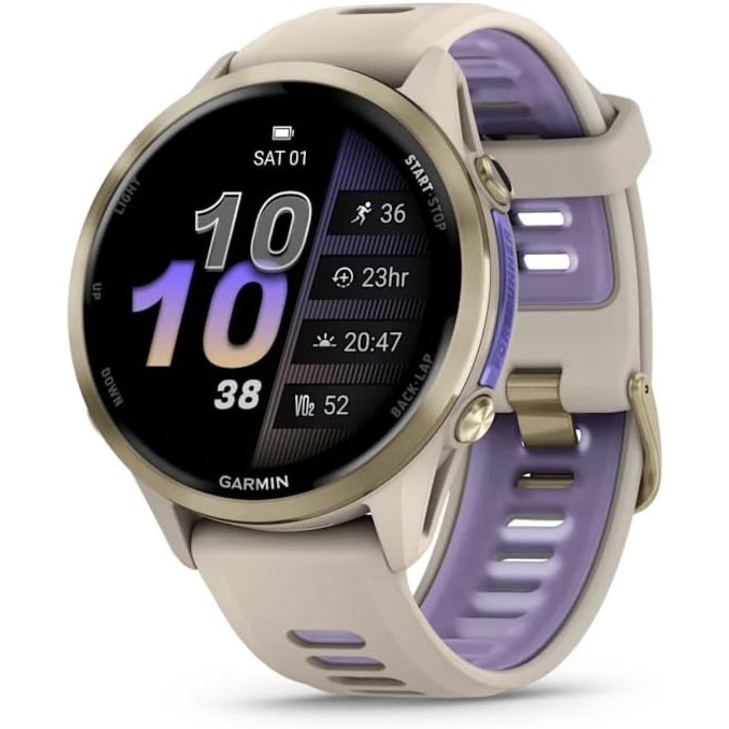 GARMIN FORERUNNER 970 SOFT GOLD TITANIUM W FRENCH GRAY CASE & FRENCH GRAY-TRANSLUCENT INDIGO BAND