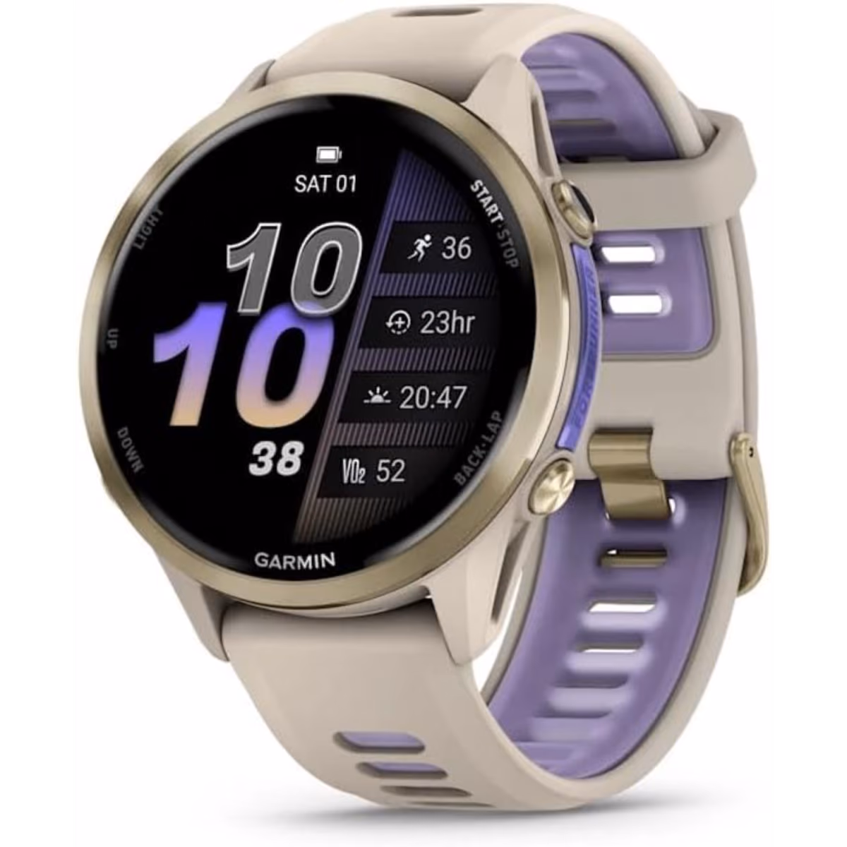 GARMIN FORERUNNER 970 SOFT GOLD TITANIUM W FRENCH GRAY CASE & FRENCH GRAY TRANSLUCENT INDIGO BAND 1