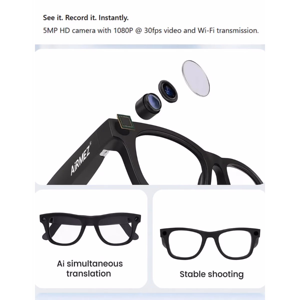 Smart Ai Glasses 12MP Camera Capture Photo & Video   Real Time Translation   Hands Free Assist 3