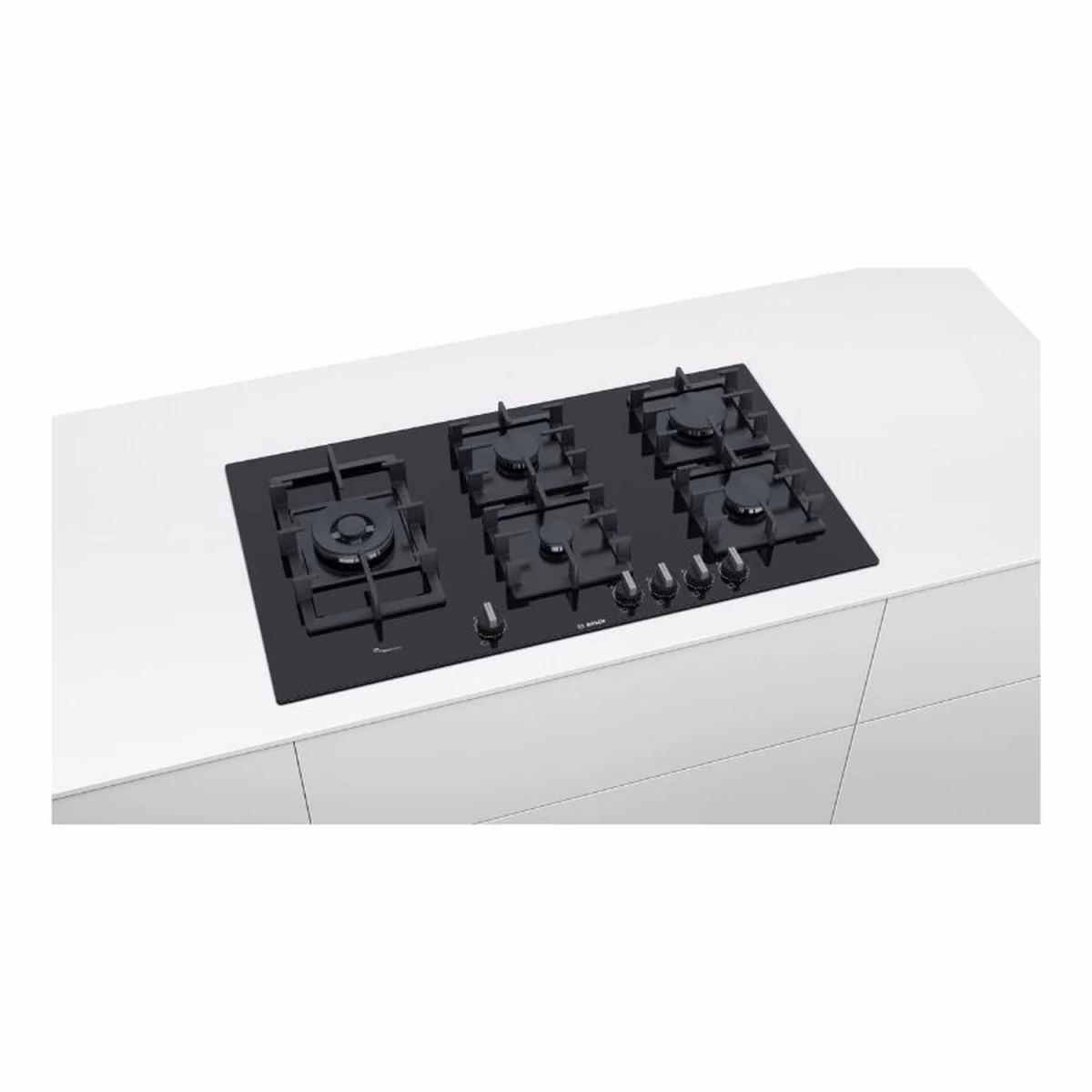 Series 6, Built-In Gas Hob 90cm, Cast Iron Pan Support, Full Safety, One Hand Auto Ignition, Sword Knobs, 4KW Right WOK Burner, Flame Select 9 Step, Black Tempered Glass, Made in Spain - Series 6, Built-In Gas Hob 90cm, Cast Iron Pan Support, Full Safety, One Hand Auto Ignition, Sword Knobs, 4KW Right WOK Burner, Flame Select 9 Step, Black Tempered Glass, Made in Spain